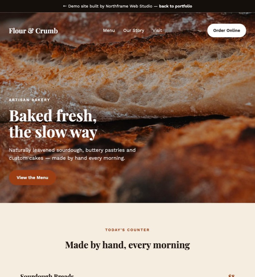 Flour & Crumb demo site homepage