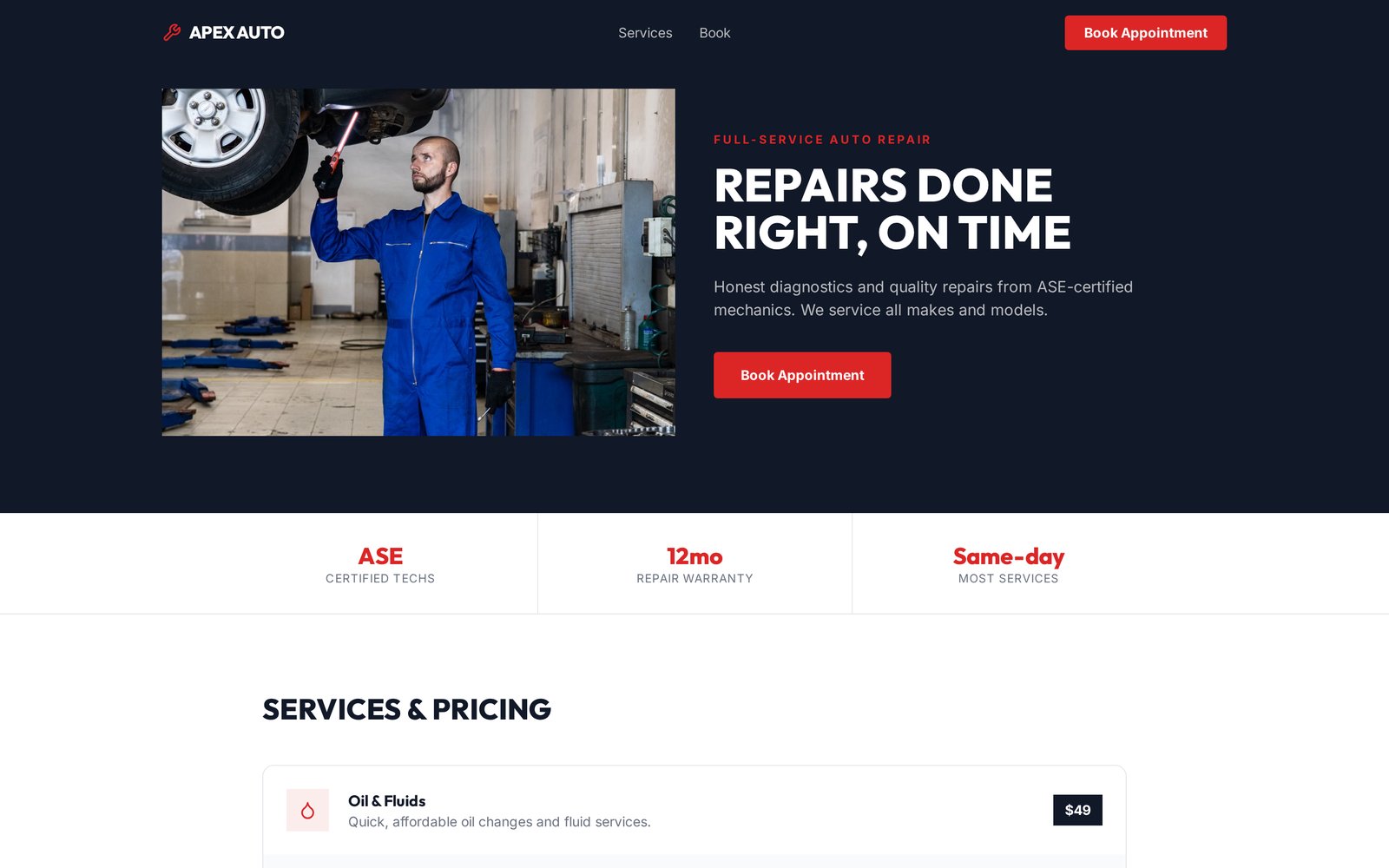 Apex Auto Garage website